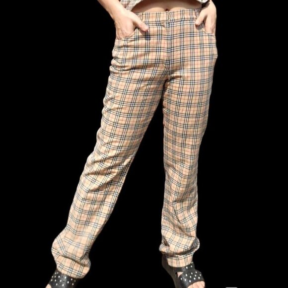 Vintage Burberrys of London Blue Label Nova Check Plaid Pants Women's Size 36 M - Picture 1 of 9